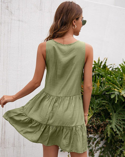 Boho Sleeveless Tassels Lace Patchwork Mini Dress Green