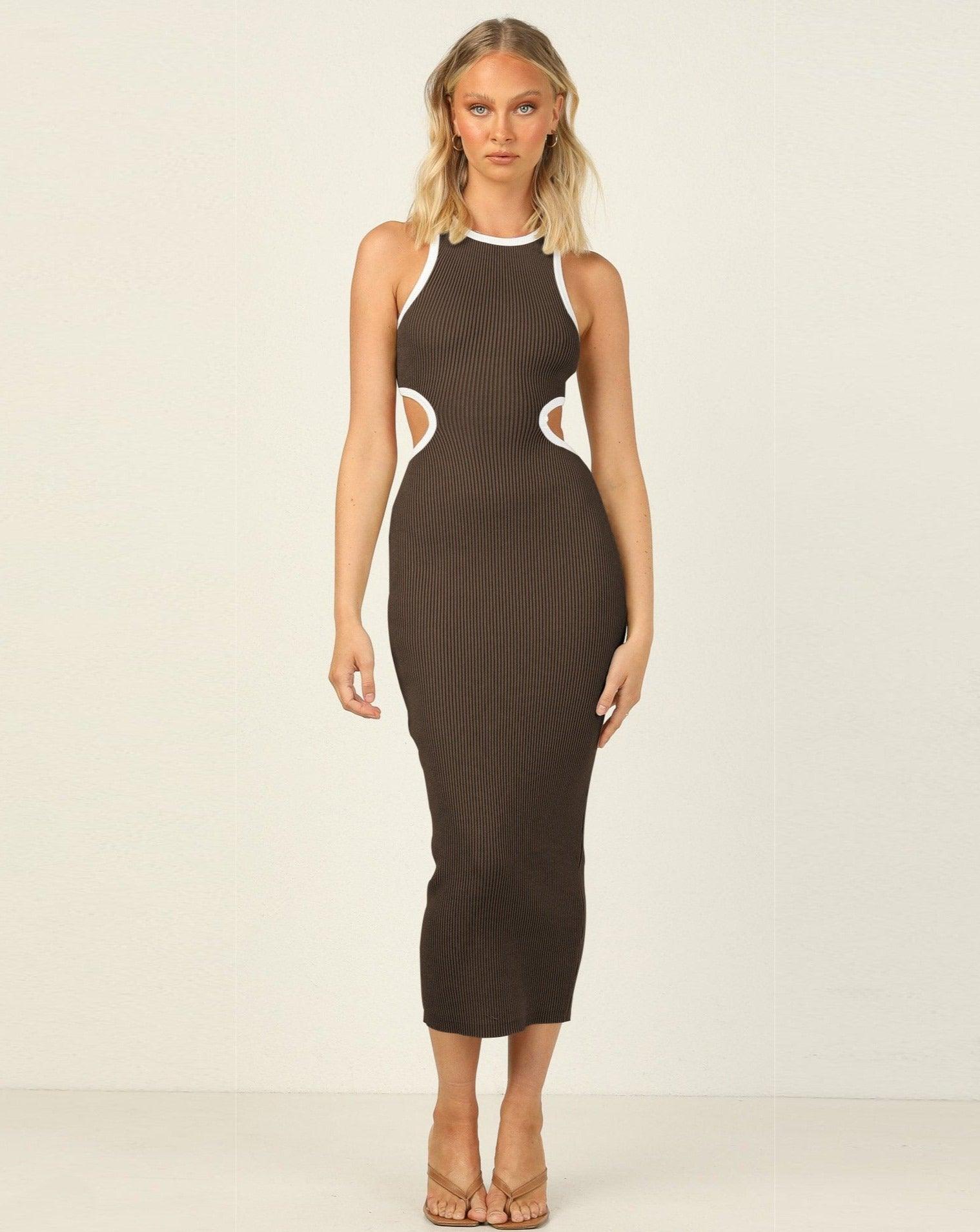 Cut Out Sleeveles Bodycon Dress brown