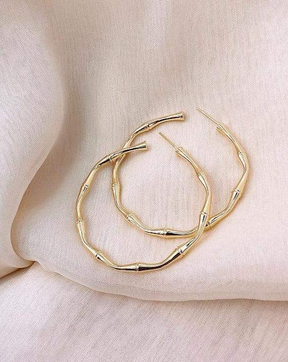Gold Bamboo O Ring Earrings