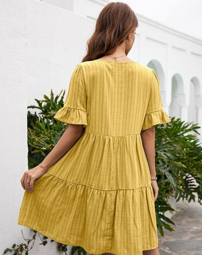Boho Loose Fit Short Sleeve Mini Dress yellow