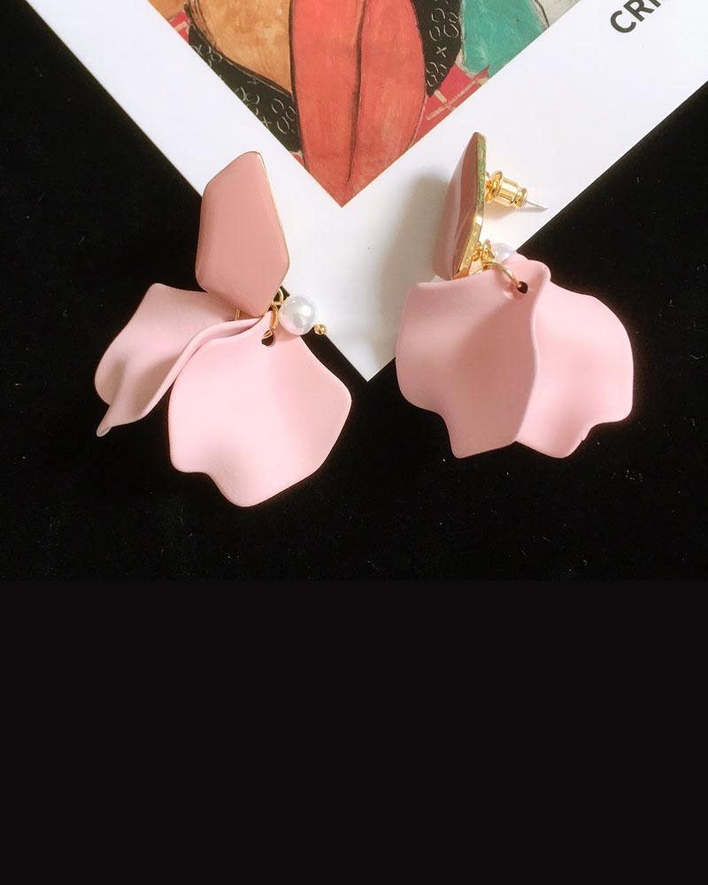 Pink Lace Faux Petal Fringe Earrings