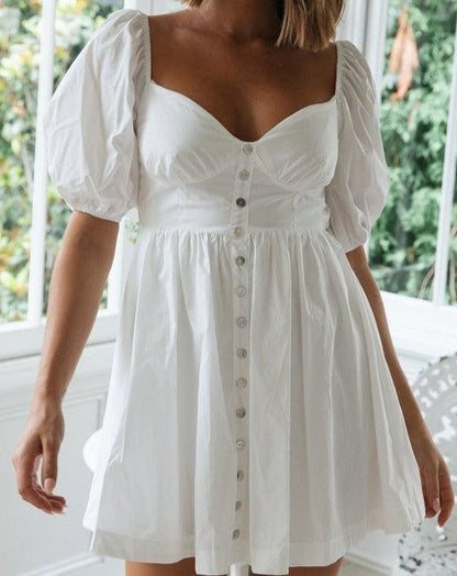 Mid Puff Sleeve Backless Milkmaid Dress white