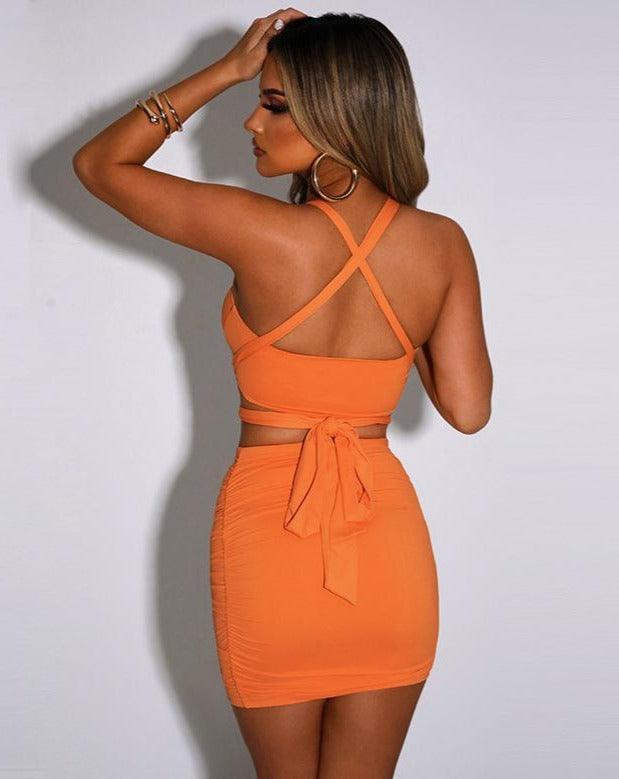 Strapless Side Drawstring Mini Dress orange
