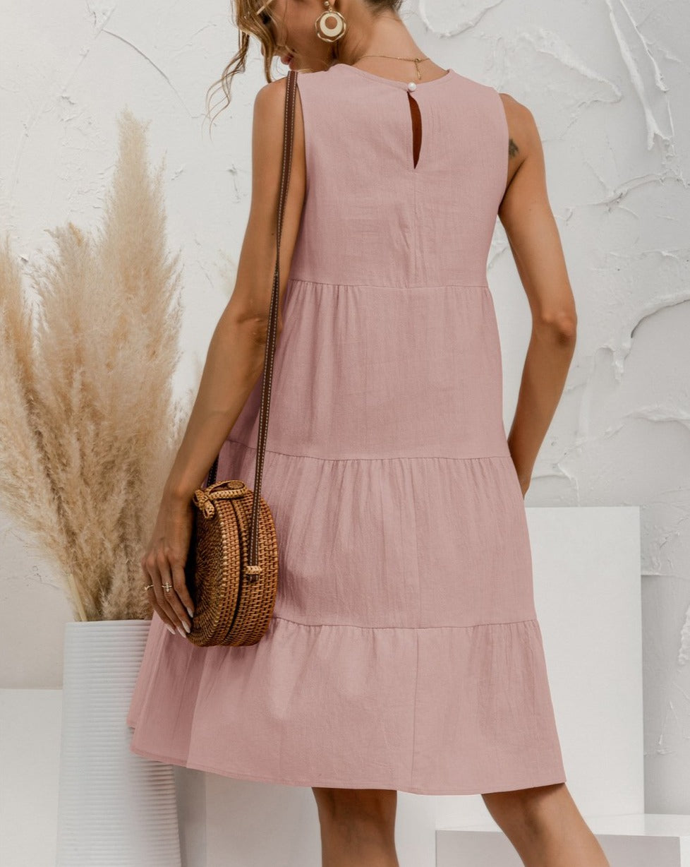 Minimalist Solid Sleeveless Tiered Loose Mini Dress pink
