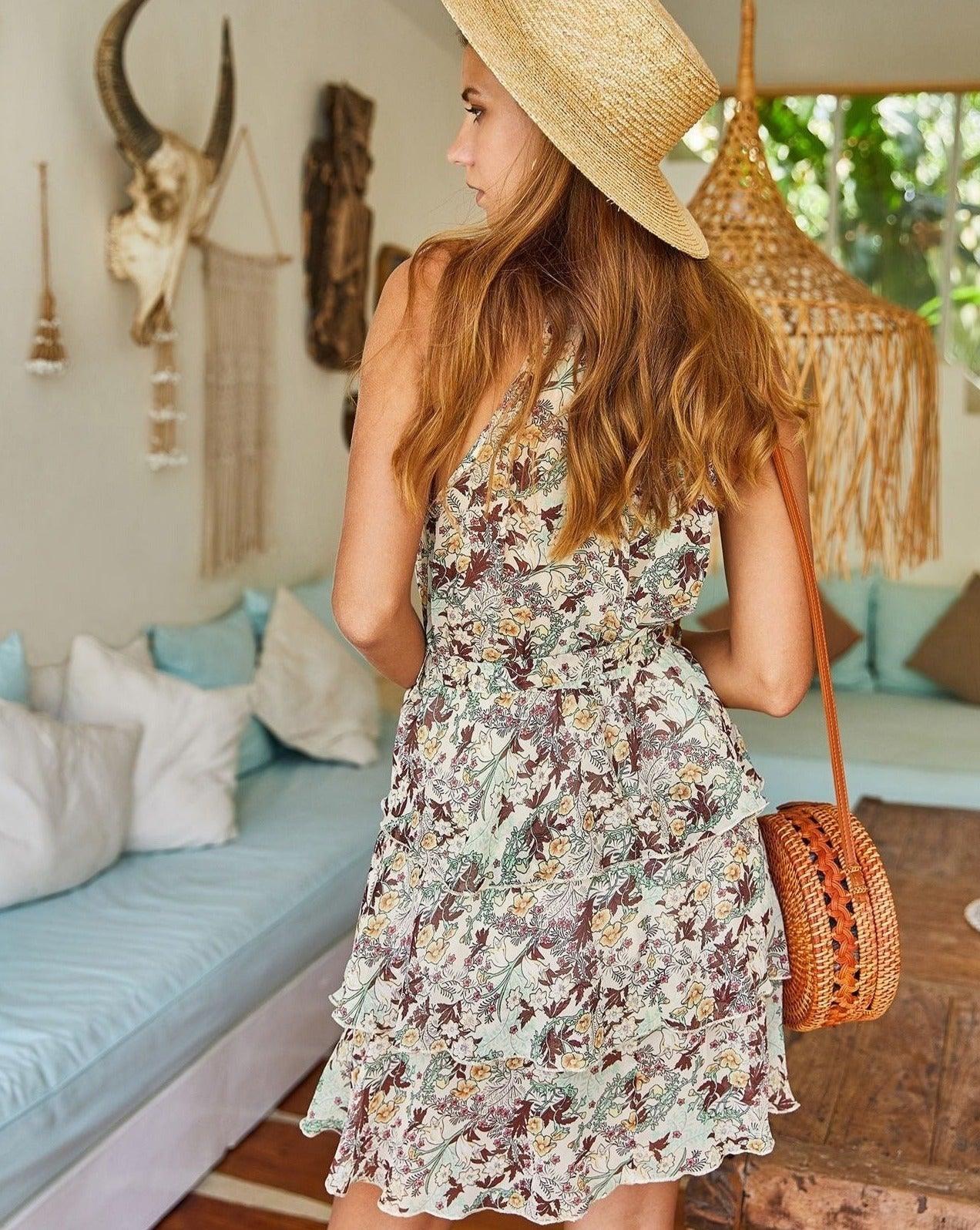 Boho Floral Sleeveless Mini Dress