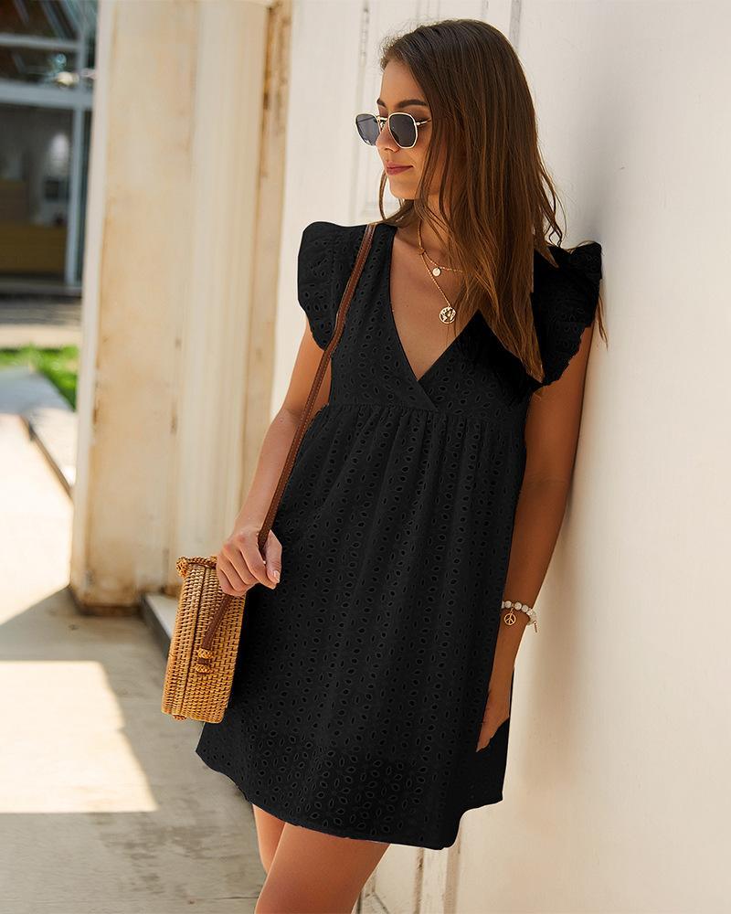 Boho Short Sleeve Lace Midi Dress black