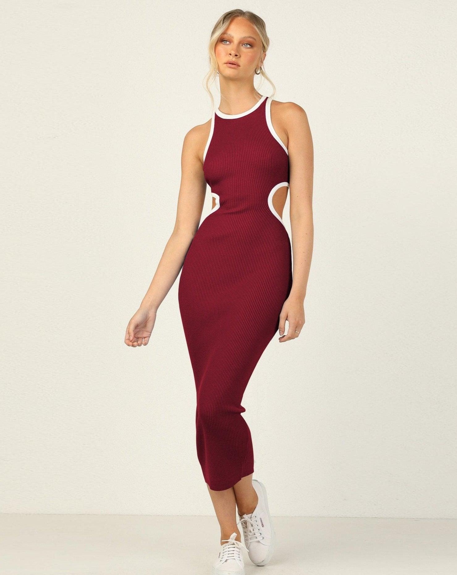 Cut Out Sleeveles Bodycon Dress red
