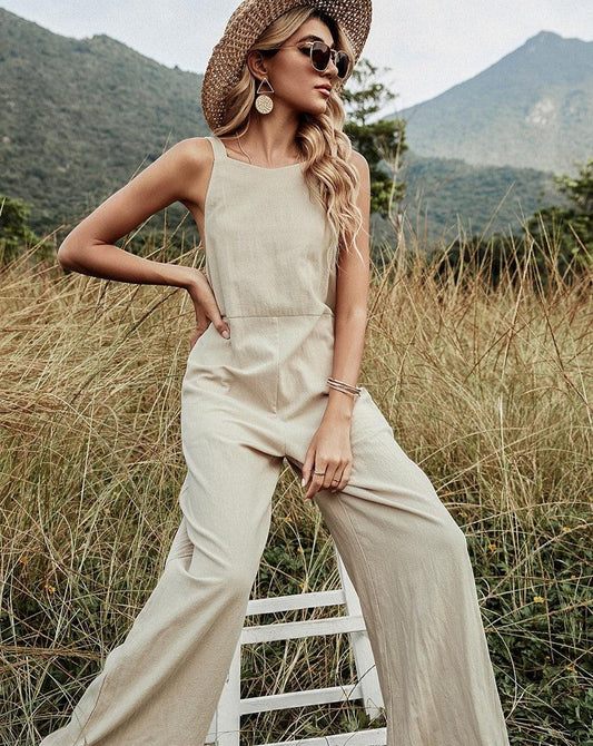 Solid Backless Jumpsuit