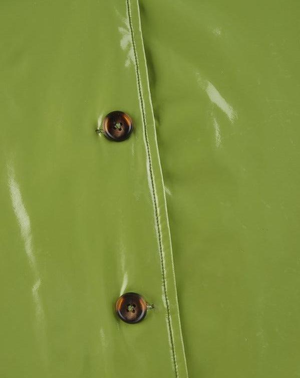 Solid Fur Collar Patchwork PU Jacket green