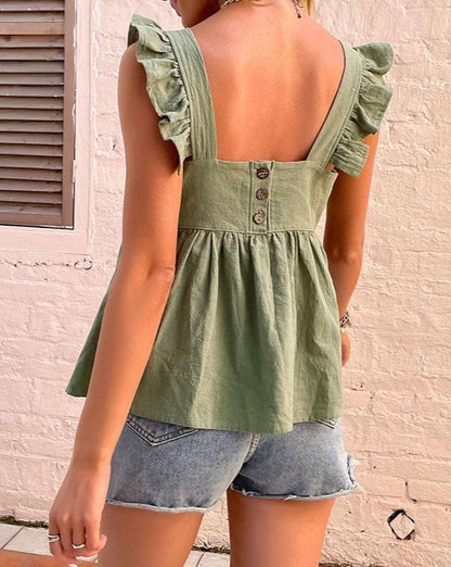 Solid Ruffles Squareneck Patch Top