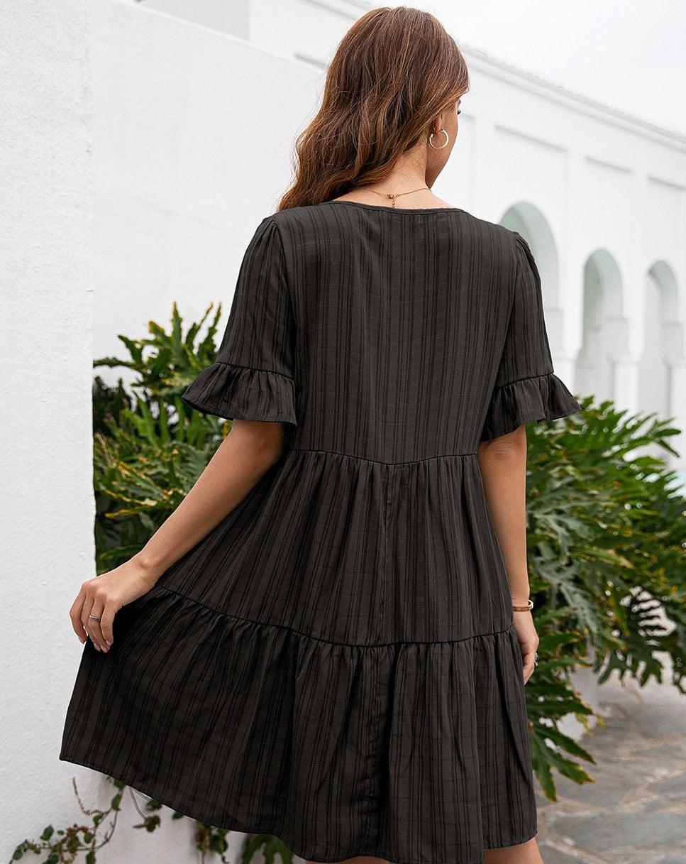 Boho Loose Fit Short Sleeve Mini Dress black