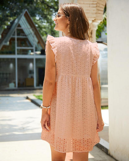 Boho Short Sleeve Lace Midi Dress pink