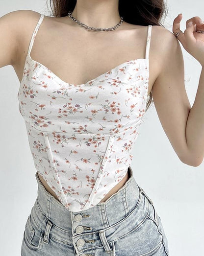 Floral Asymmetric Backless Bustier