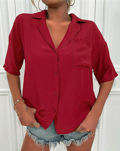 Solid Casual Short Shirt red