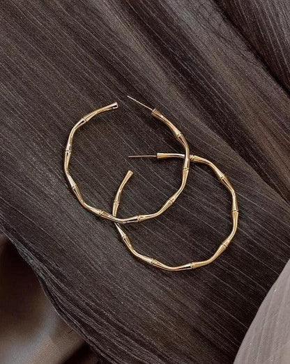 Gold Bamboo O Ring Earrings