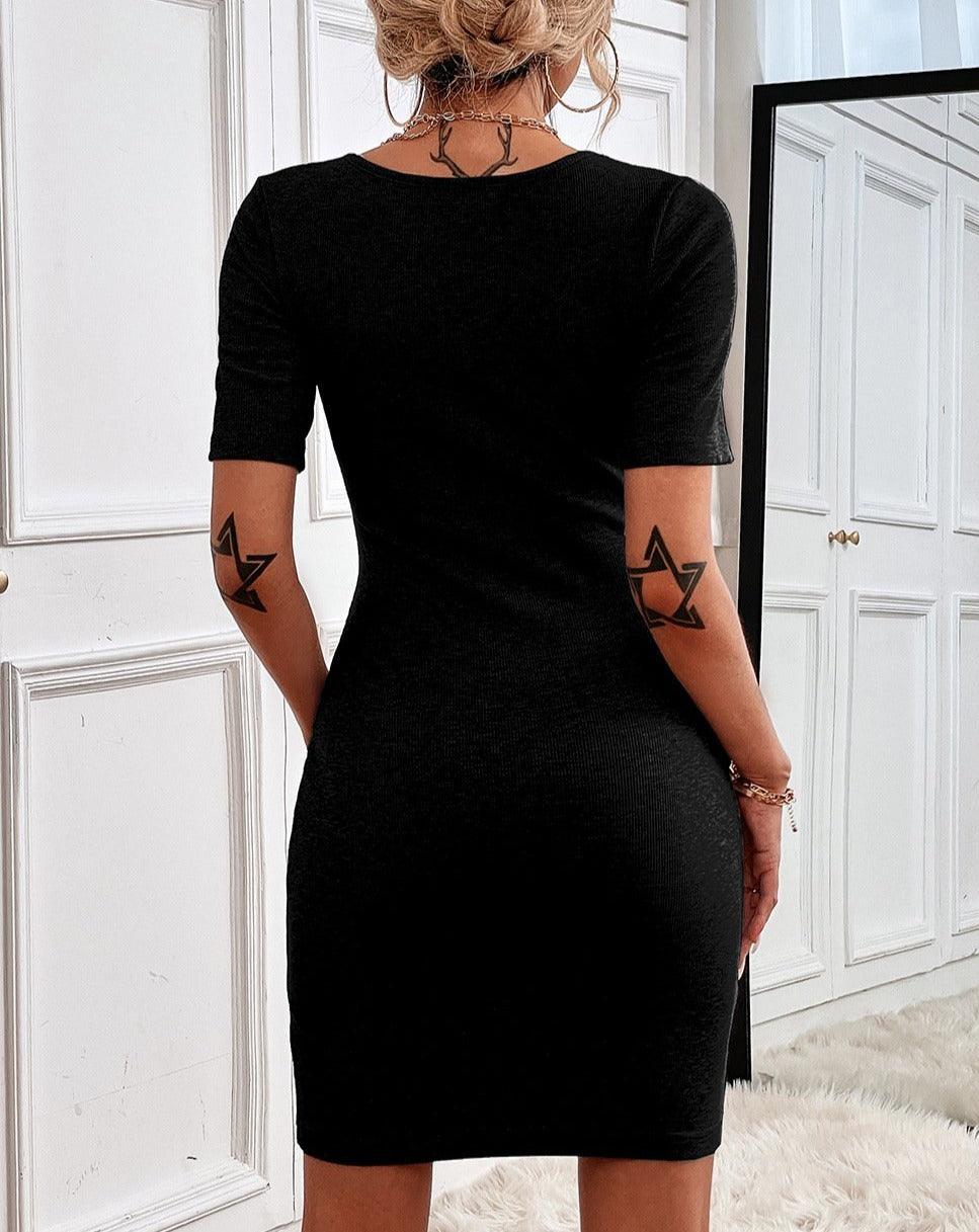 Solid Pullover Short Sleeve Bodycon Dress