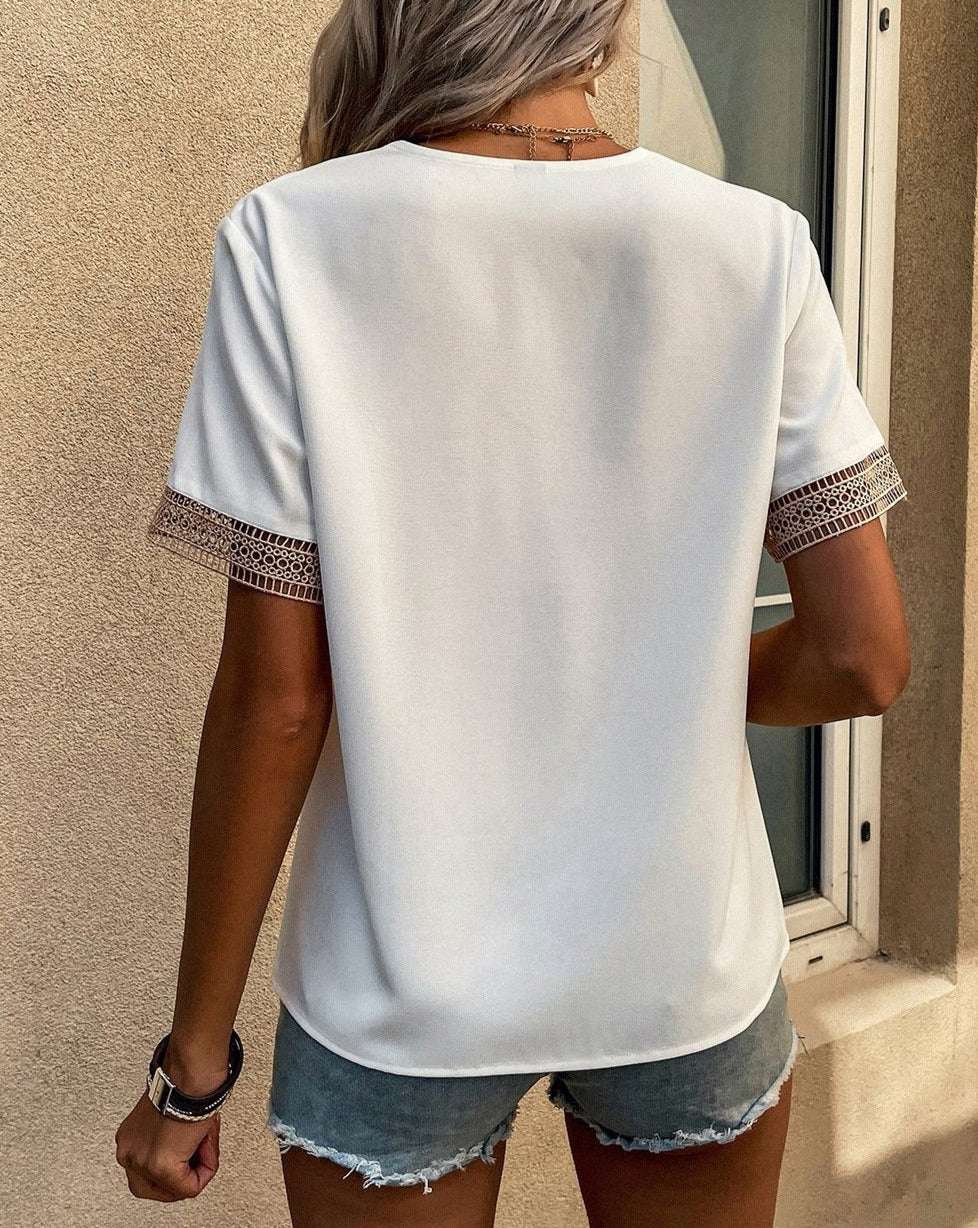V-Neck Lace Up Short Sleeve Shirt