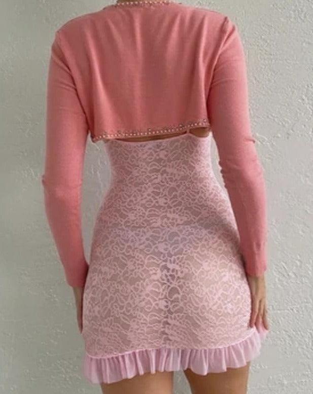pink Lace Slip Bodycon Dress