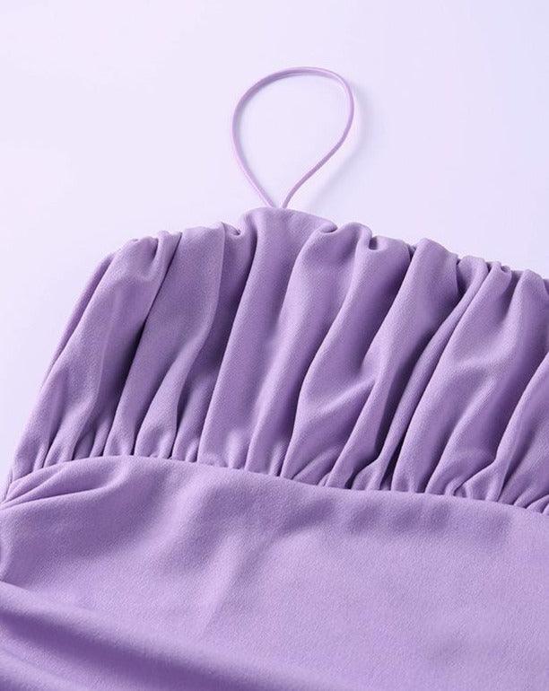 Ruched Solid Bodycon Dress purple