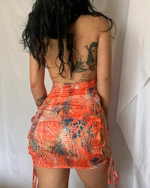 Floral Halter Hollow Out Drawstring Bodycon Dress
