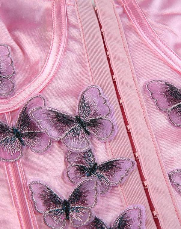 pink satin butterfly tube tops