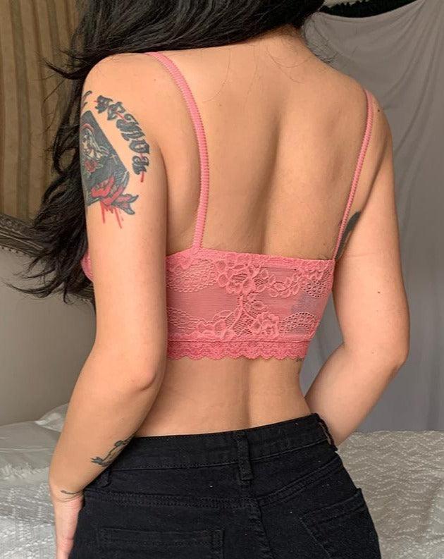 pink Lace Cropped Hollow Out Cami Top