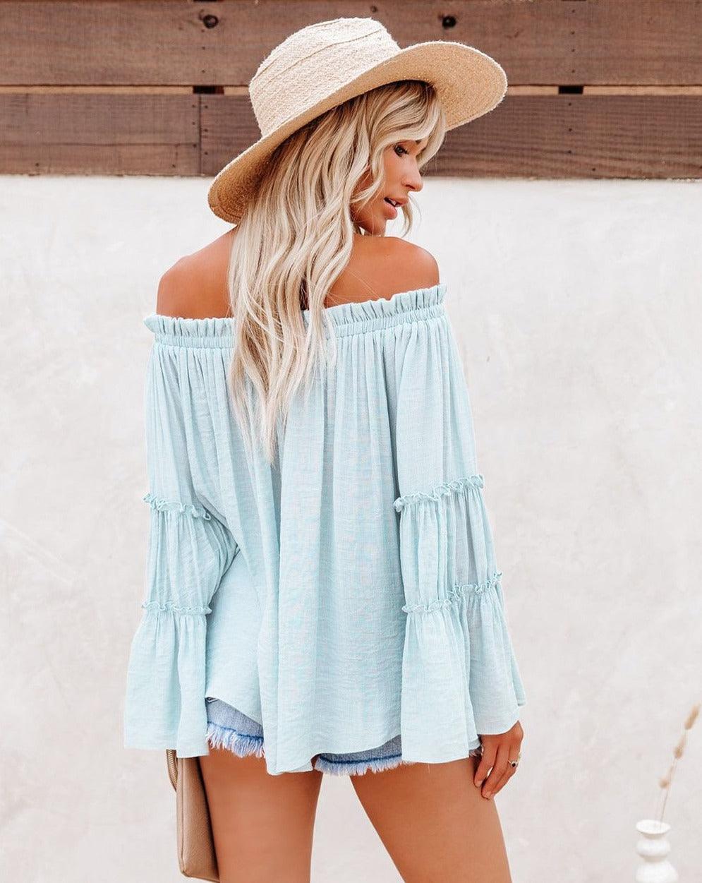 Solid Long Lantern Sleeve Patch Top