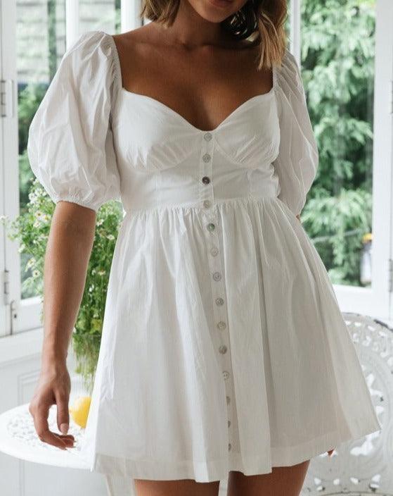 Mid Puff Sleeve Backless Milkmaid Dress white