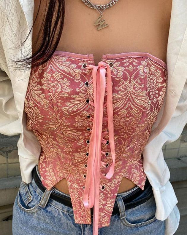 floral print corset tube top