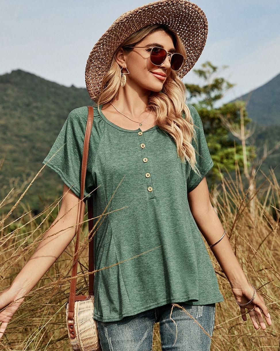 Solid Casual Short Sleeve Top