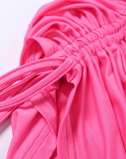 Strapless Side Drawstring Mini Dress pink