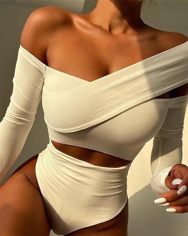 One-Piece Halter Long Sleeve Jumpsuits white