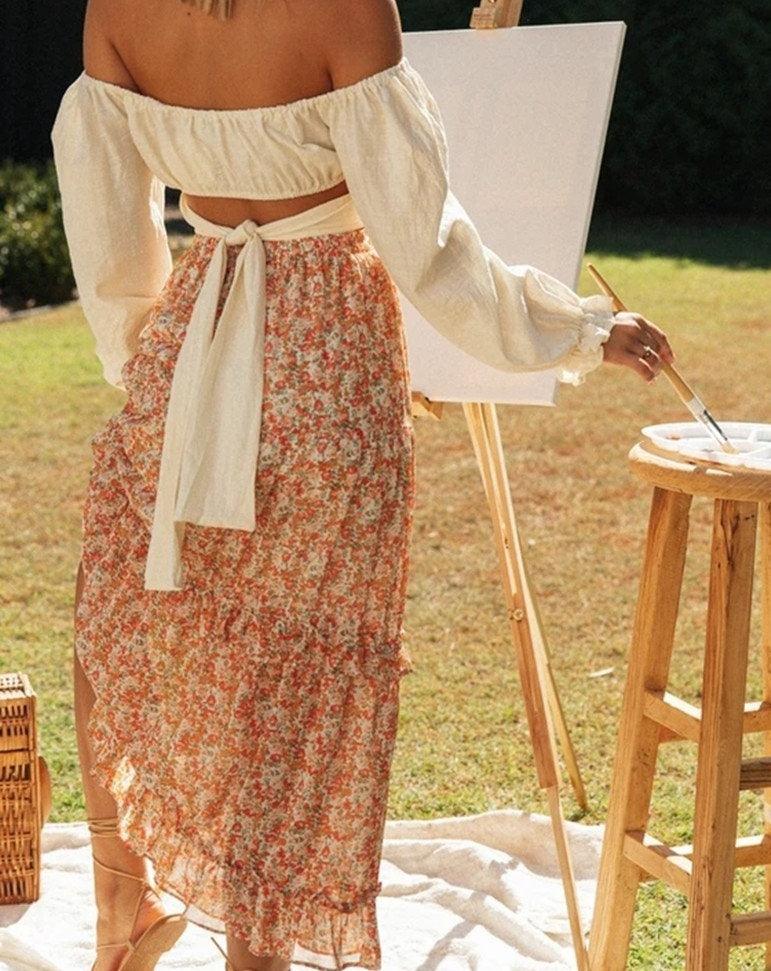 Floral Patchwork Midi Skirt