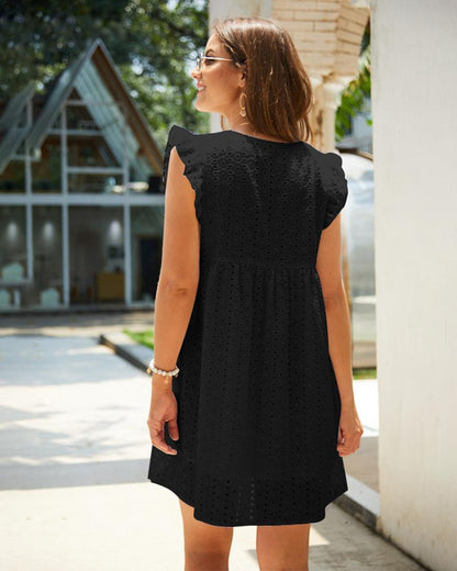 Boho Short Sleeve Lace Midi Dress black