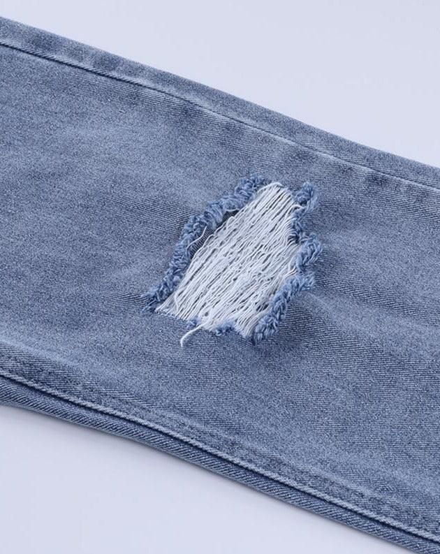 Ripped Hole Straight Jeans blue