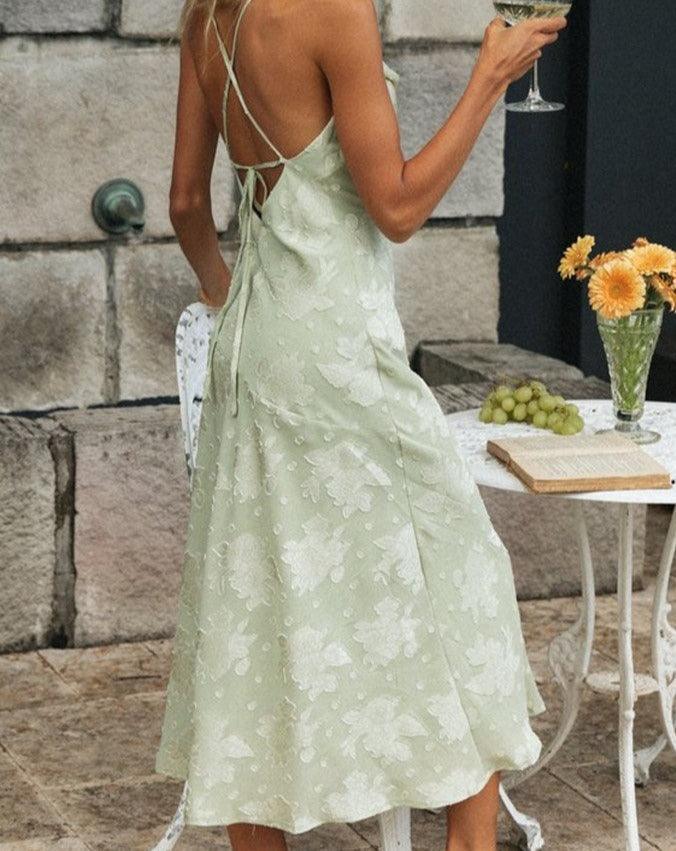 Floral Backless Split Midi Dress green