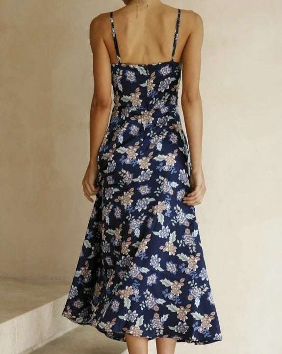 Floral V-Neck Sleeveless Midi Dress
