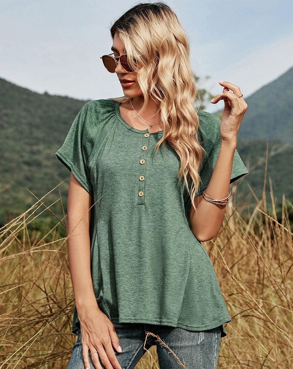 Solid Casual Short Sleeve Top