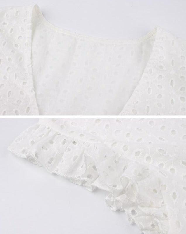 Boho Short Sleeve Lace Midi Dress white