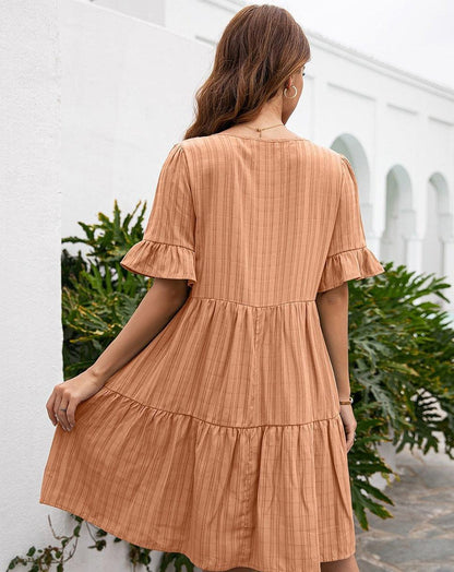 Boho Loose Fit Short Sleeve Mini Dress orange