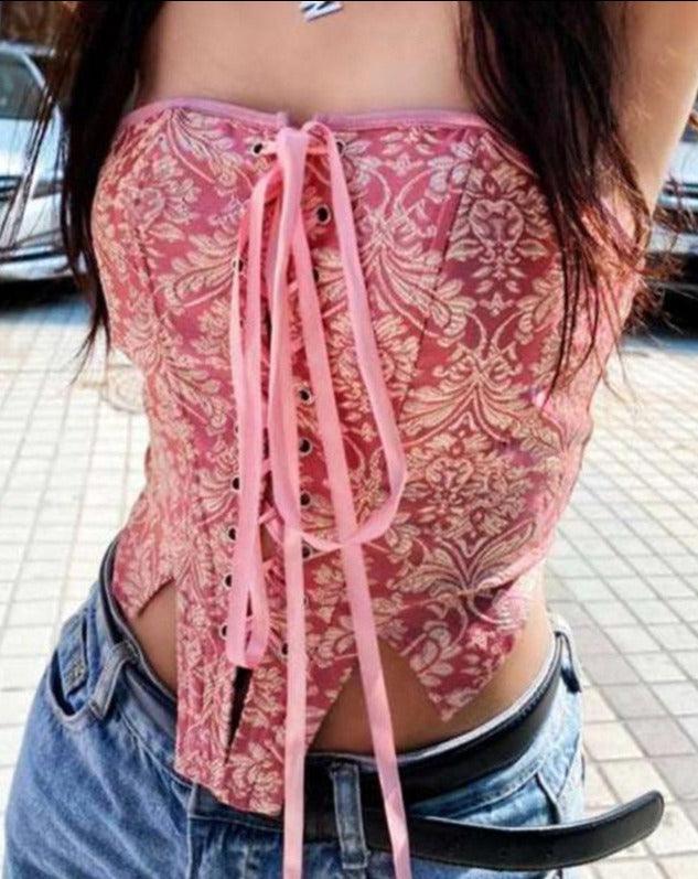 floral print corset tube top