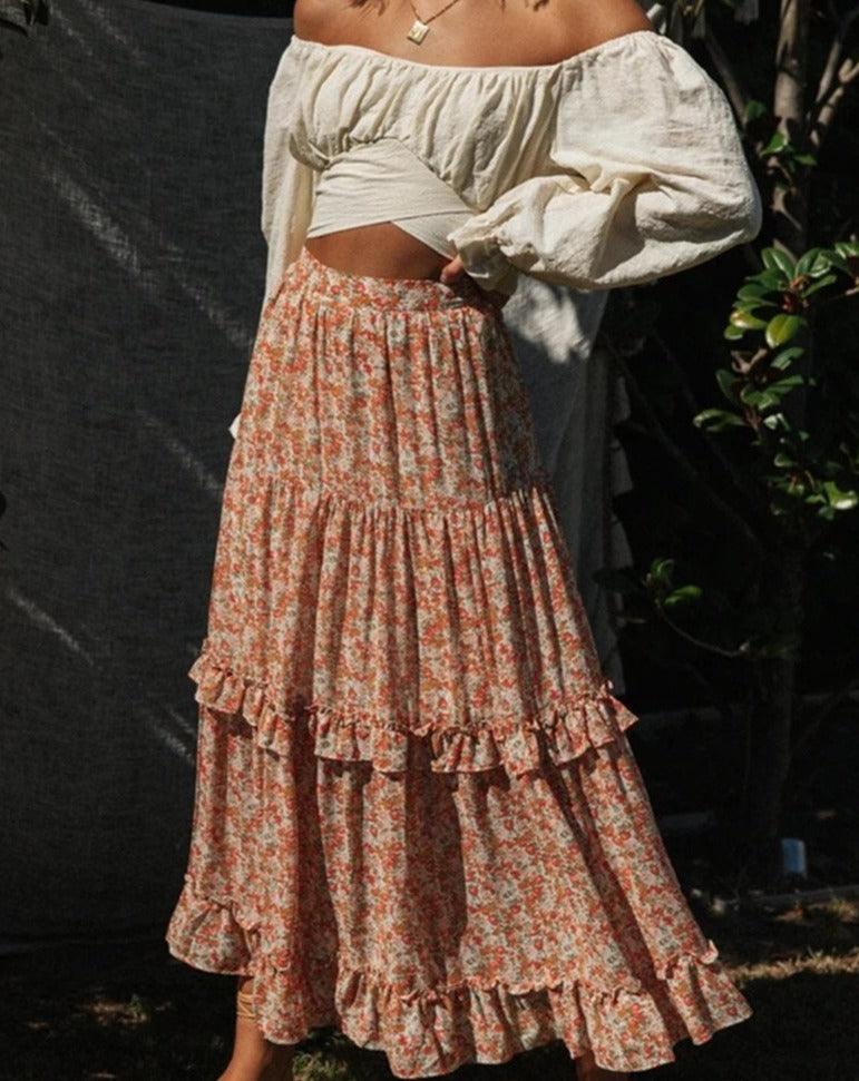 Floral Patchwork Midi Skirt