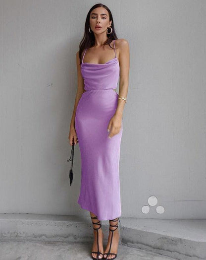 Satin Backstrap Midi Dress purple