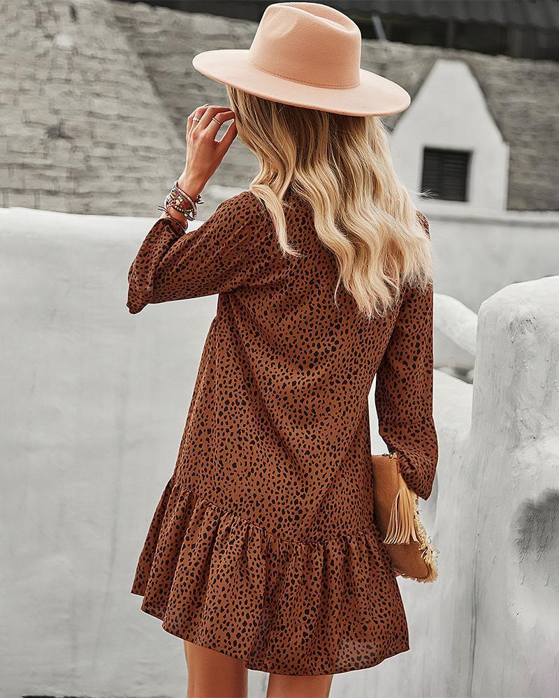 Boho Leopard Print Long Sleeve Mini Dress brown