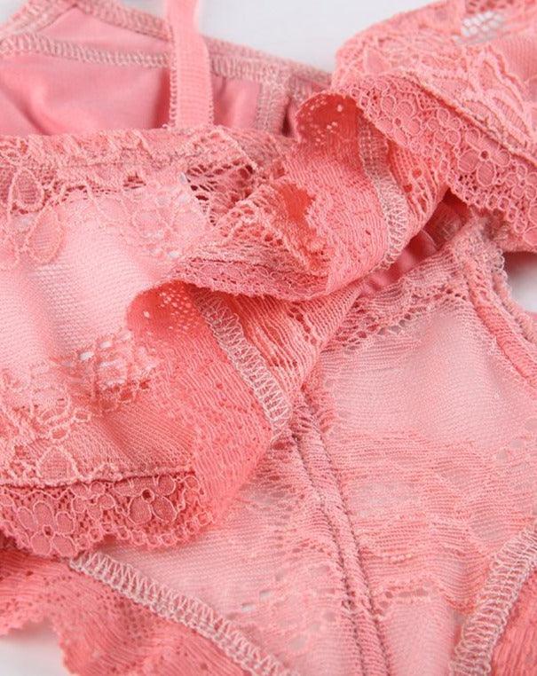pink Lace Cropped Hollow Out Cami Top