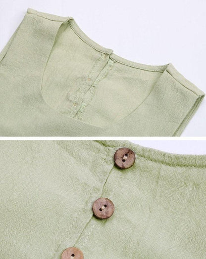 green bohemian dress sleeveless with buttons