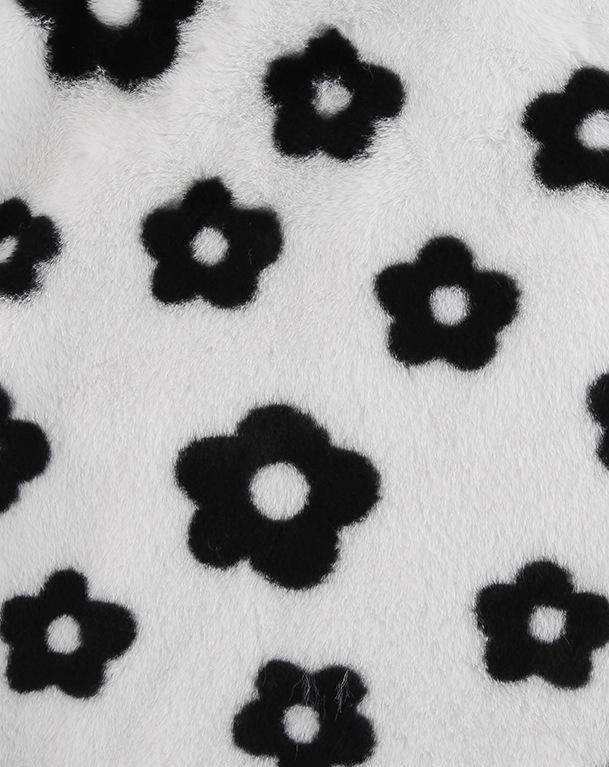 Wool Lapel Flower Print Zip Jacket