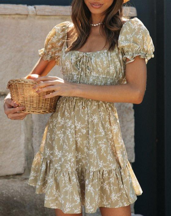 Floral Ruched Short Sleeve Milkmaid Dress